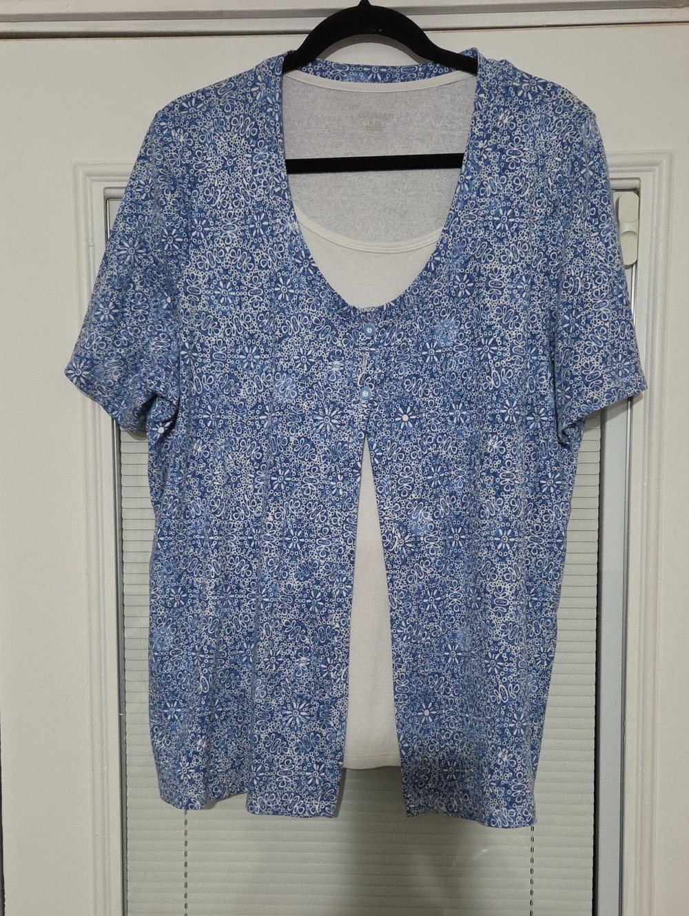 Allison Daley Blue & White Patterned Short-Sleeve Tunic